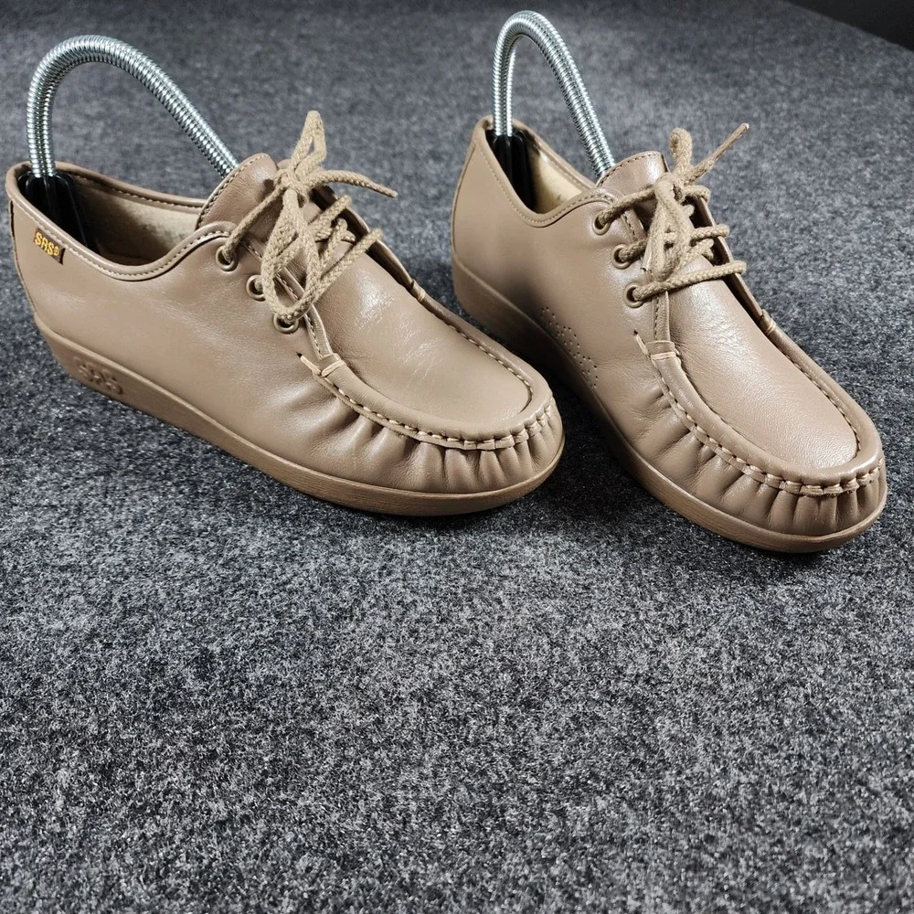SAS Siesta Loafers Womens 6.5 W Taupe Leather Lace Up Comfort Shoes USA Made